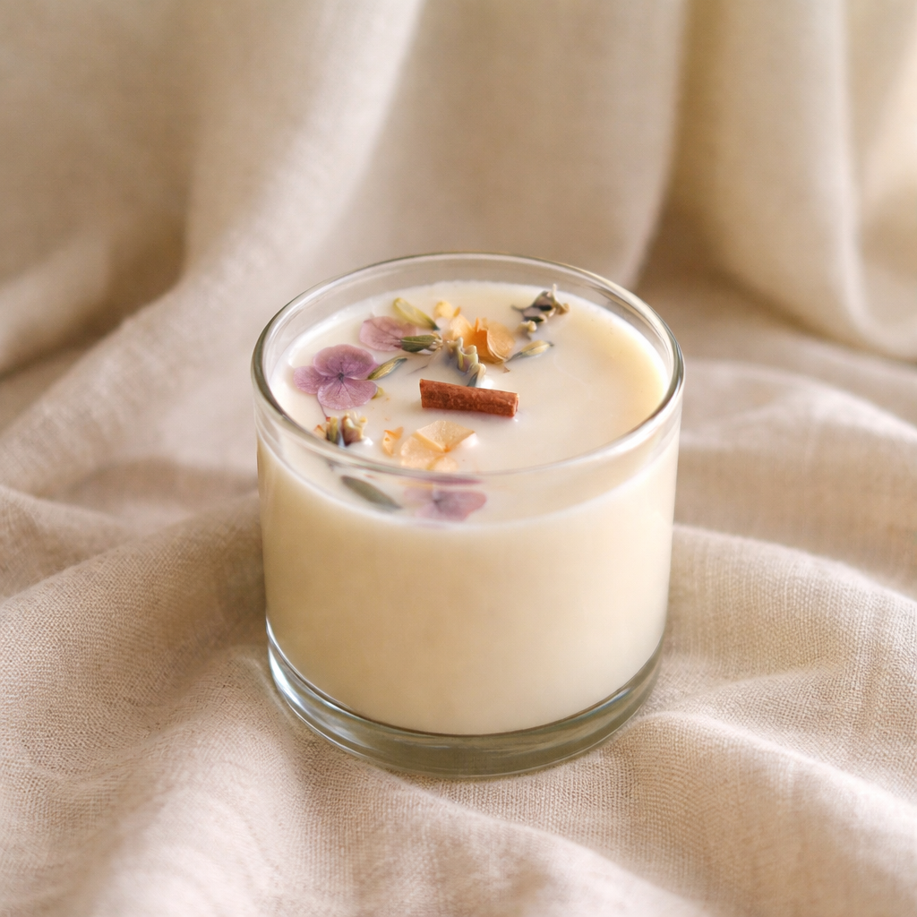 Vela Cristal Artesanal con Flores Secas - Lavanda