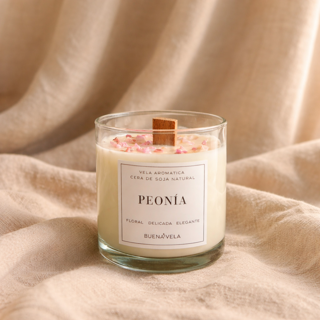 Vela Cristal Artesanal con Flores Secas - Peonía