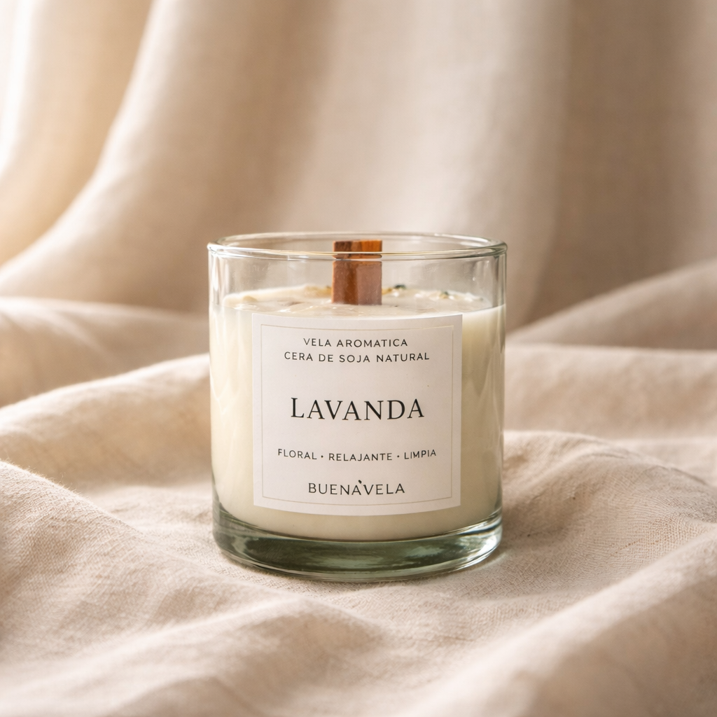 Vela Cristal Artesanal con Flores Secas - Lavanda